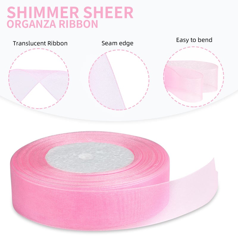 Molshine 50yd 1-inch Premium Quality Shimmer Sheer Organza Ribbon-Pure Color (Pink) - Image 3
